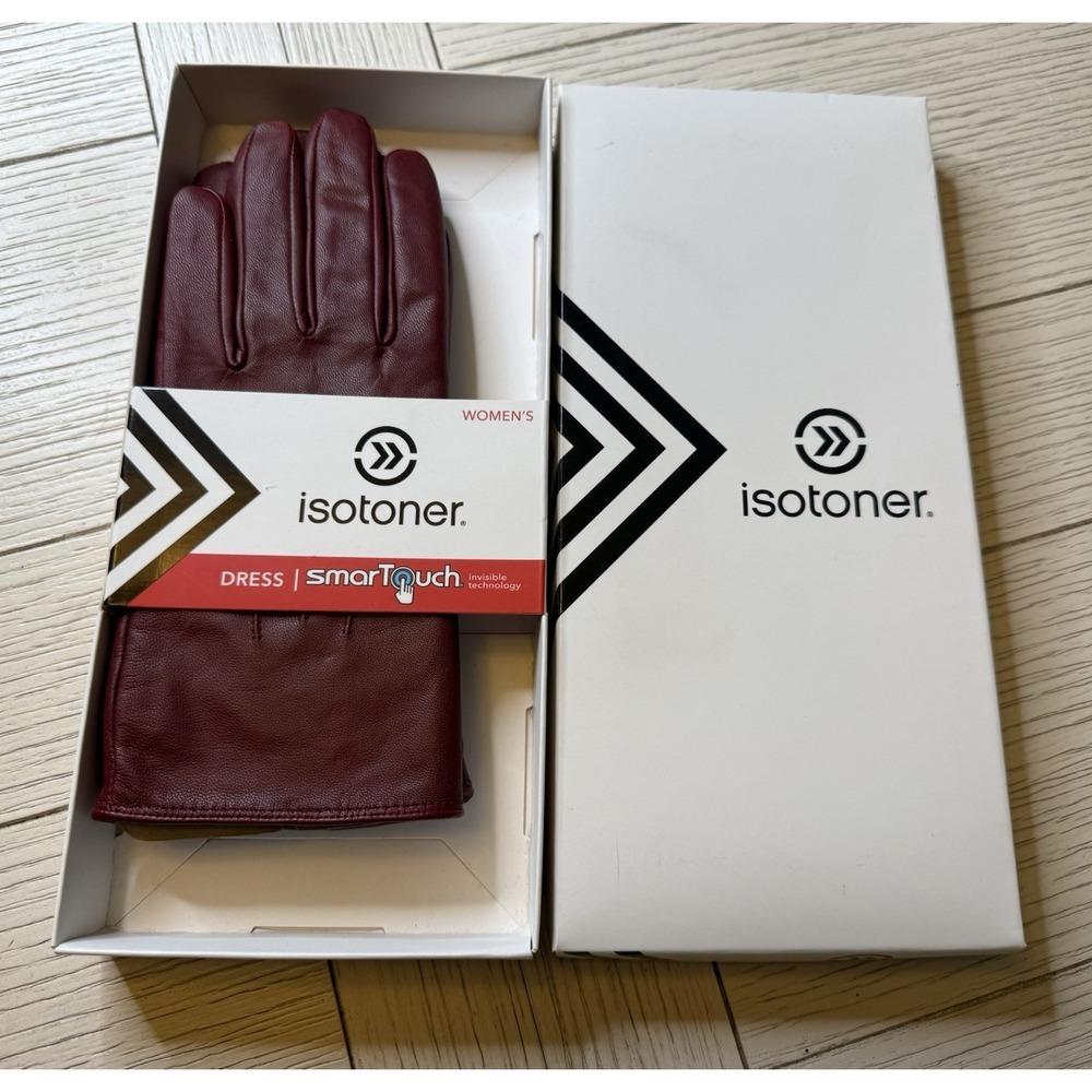 Isotoner Smart Touch S Women Wine Red Leather Gloves Orig. $58 New In Box. Glam